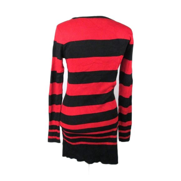 AGB Sweater Dress S Black Red Stripe Pencil Crew Neck Cotton Rayon Blend (RK115) - Picture 2 of 10